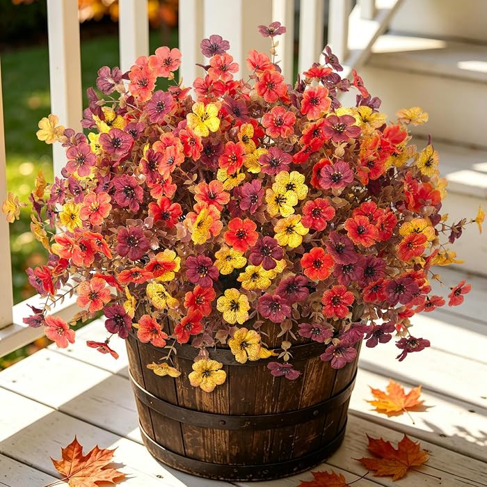12PCS Fake Artificial Fall Mums Flowers for Outdoor Decoration UV Resistant | Amazon (US)
