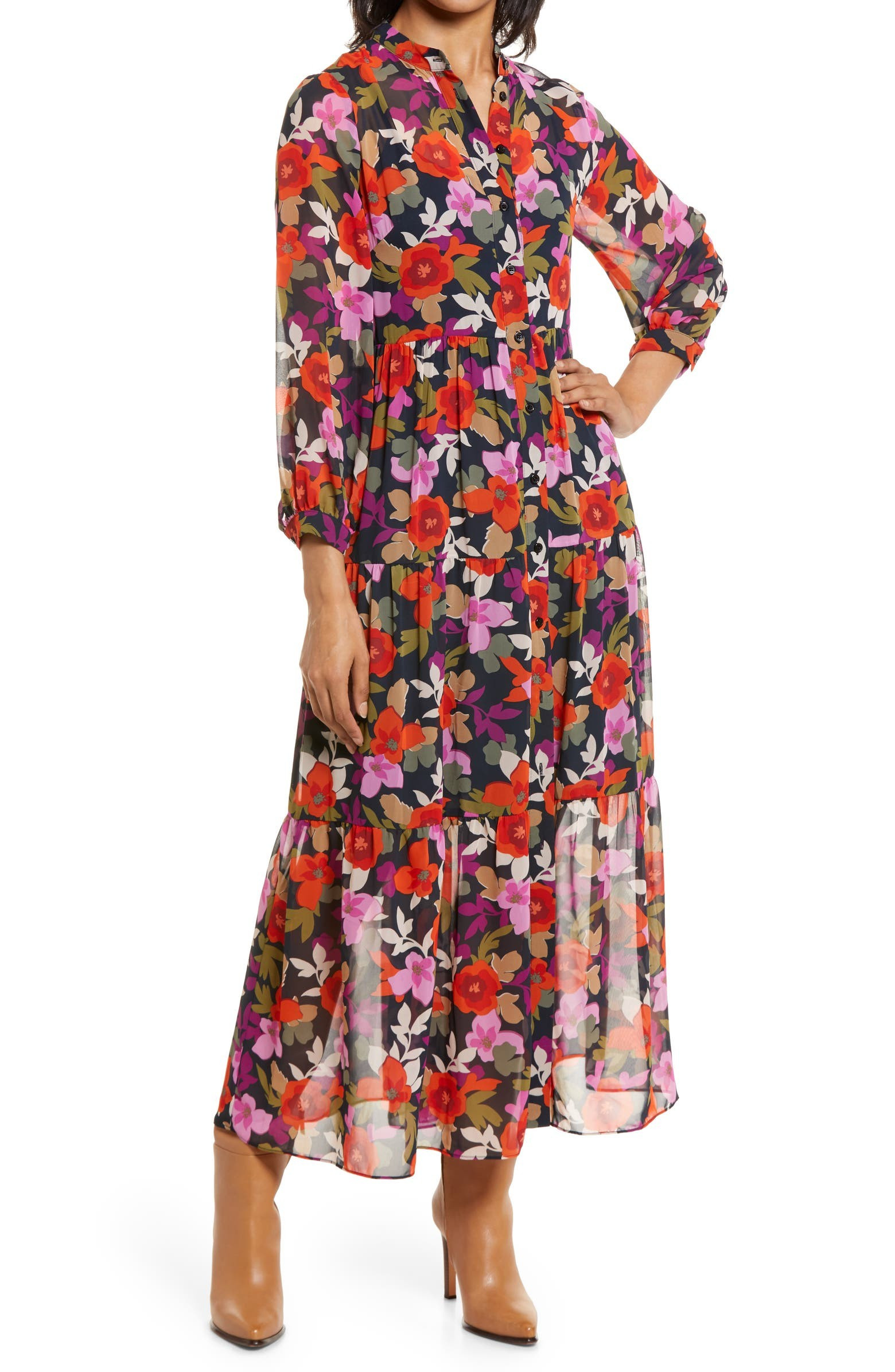 Bold Floral Long Sleeve Maxi Shirtdress | Nordstrom | Nordstrom