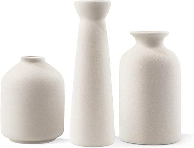 Ceramic Vase,Small White Vases for Decor,Set 3 Modern Boho Vases for Flower Pampas,Fit for Living... | Amazon (US)