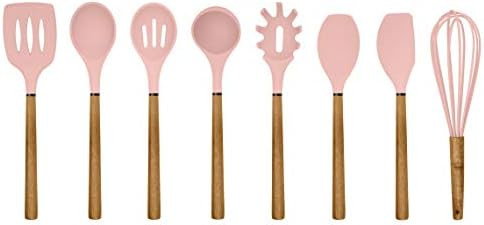 Country Kitchen Silicone Cooking Utensils, 8 Pc Kitchen Utensil Set, Easy to Clean Wooden Kitchen... | Amazon (US)
