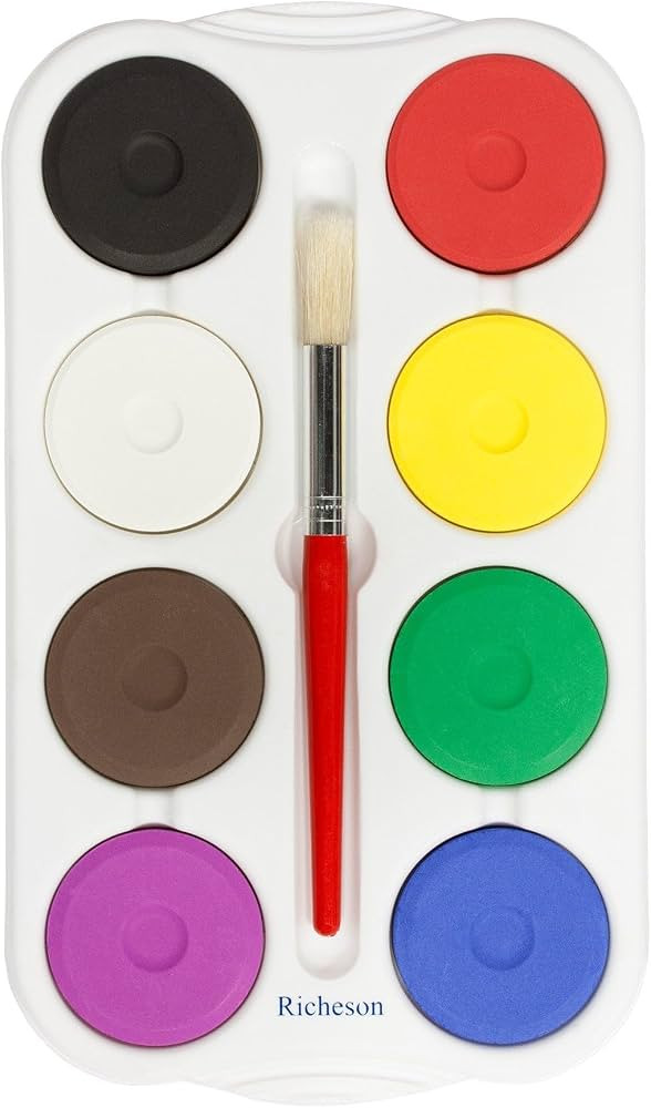 Jack Richeson Tempera Paint Cake Set with Tray, Assorted Colors, 8 Cakes and 1 Brush | Amazon (US)