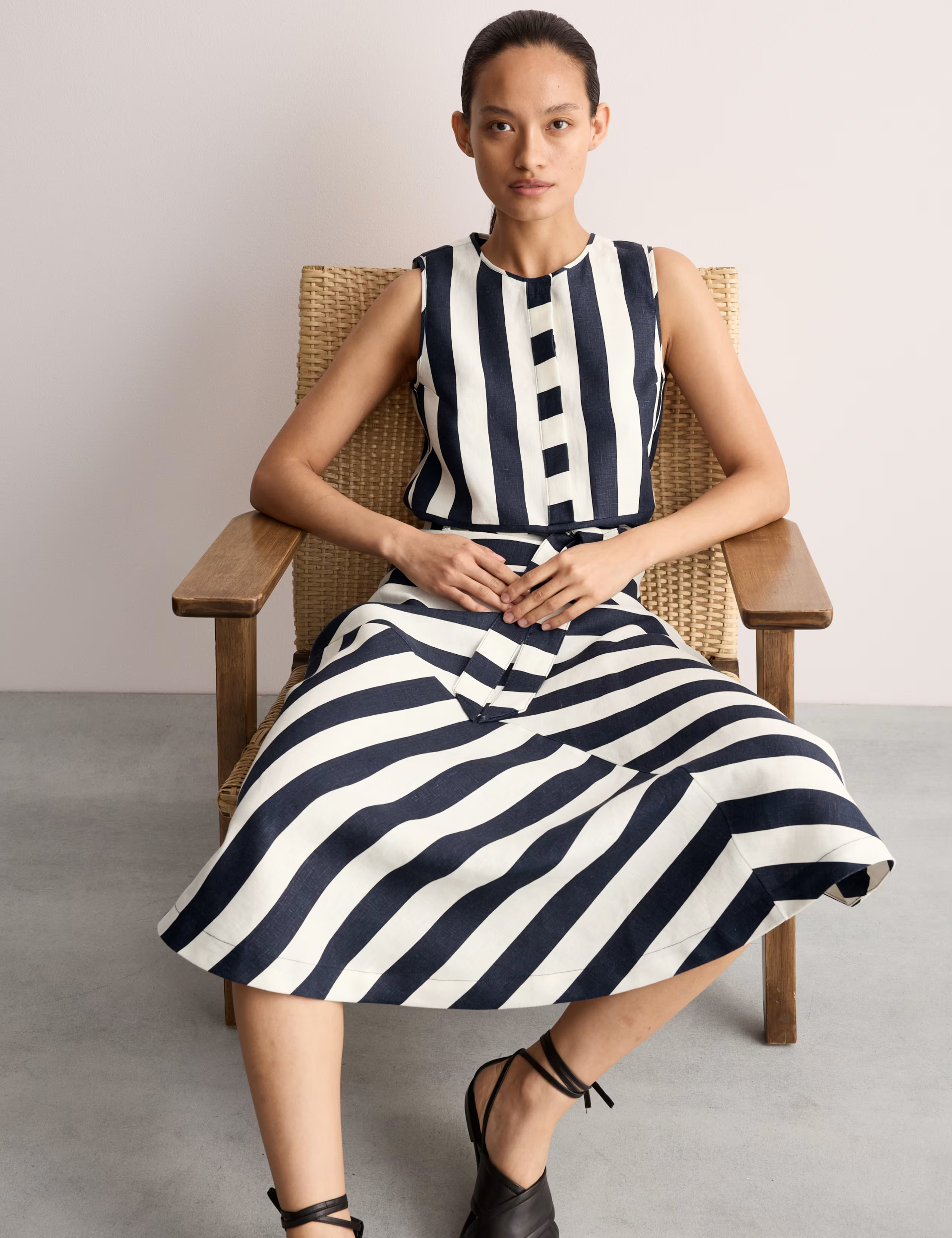 Pure Linen Striped Midi A-Line Skirt | Marks & Spencer (UK)