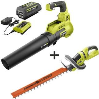 RYOBI 110 MPH 525 CFM 40-Volt Li-Ion Cordless Jet Fan Leaf Blower and 24 in Hedge Trimmer 4.0 Ah ... | The Home Depot