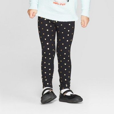Toddler Girls' Heart Leggings - Cat & Jack™ Black/Gold | Target