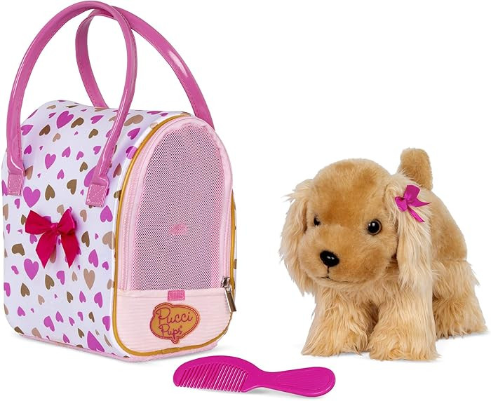 Pucci Pups – Plush Puppy – Dog Carrier – Toy Cocker Spaniel – Pink & Golden Heart Print B... | Amazon (US)