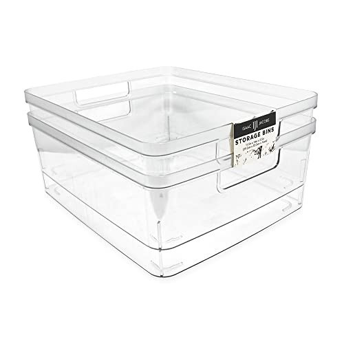Isaac Jacobs 2-Pack Large Clear Storage Bins (11.5” L x 14” W x 5.5” H) w/Cutout Handles, Plastic Organizer for Home, Office, Kitchen, Fridge/Freezer, Bathroom, BPA Free, Food Safe (Large) | Amazon (US)