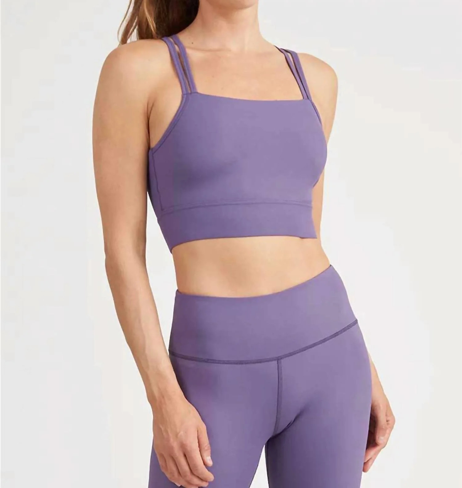 Strappy Square Neck Sports Bra In Loganberry Purple | Shop Simon