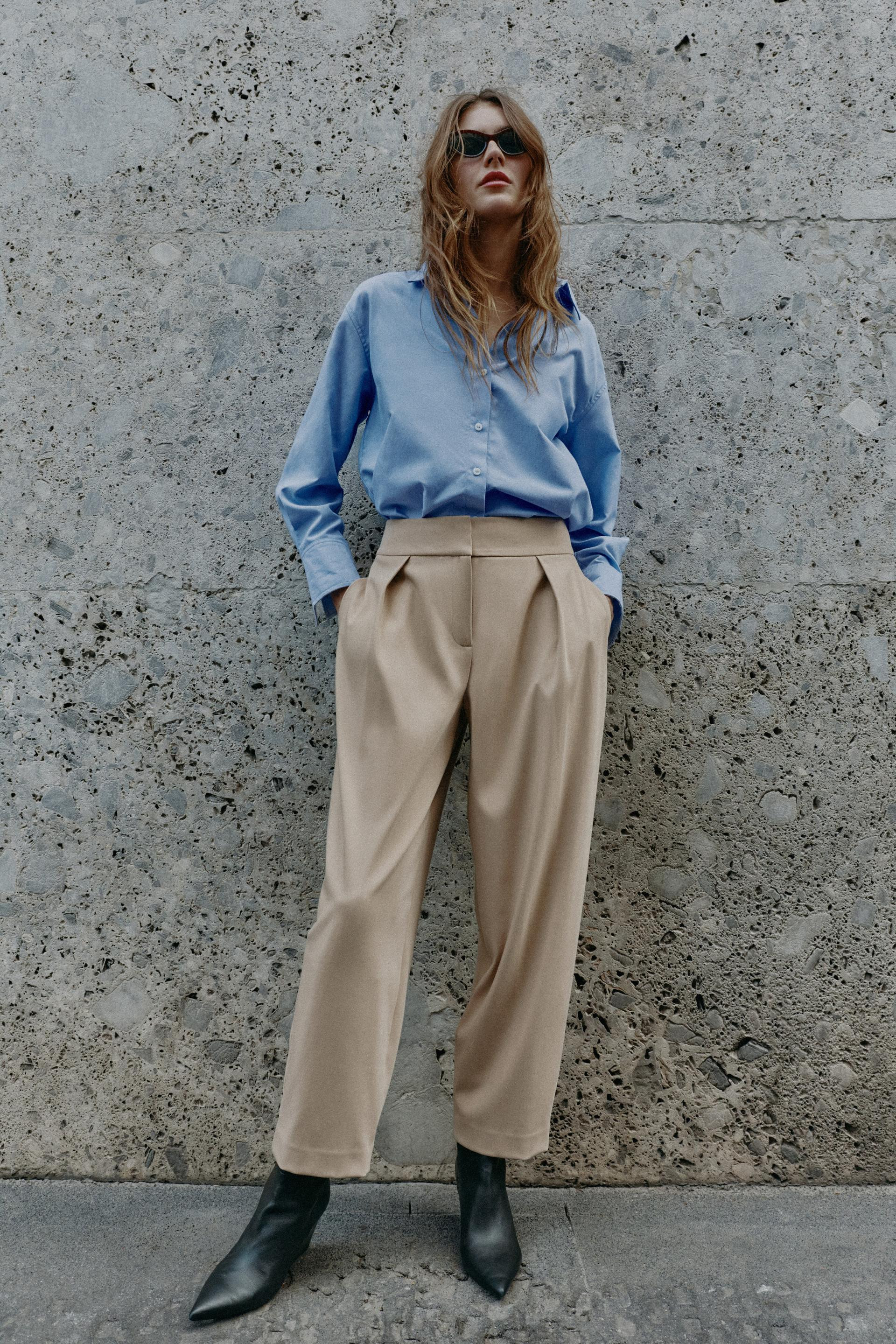 Zara - Pleated Carrot Trousers - Light Camel - M - Woman | Zara US