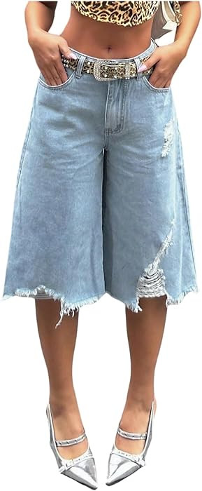 SOLY HUX Women's Summer Ripped Denim Shorts Y2k Wide Leg Baggy Jeans | Amazon (US)