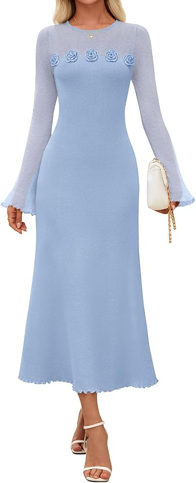 MEROKEETY Women's Sweater Dress Fall 2025 Long Sleeve Formal Wedding Guest Cocktail Bodycon Flora... | Amazon (US)