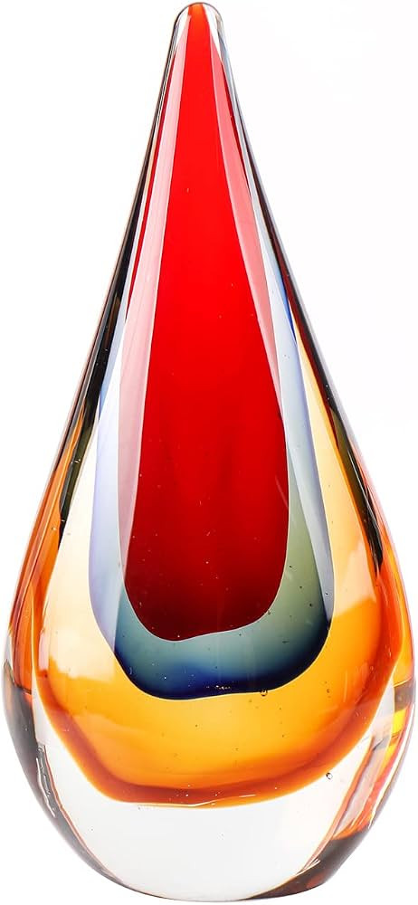 Yao Yuan Hand-Blown Glass Decor - Murano-Style Glass Statue and Figurine, Red | Amazon (US)