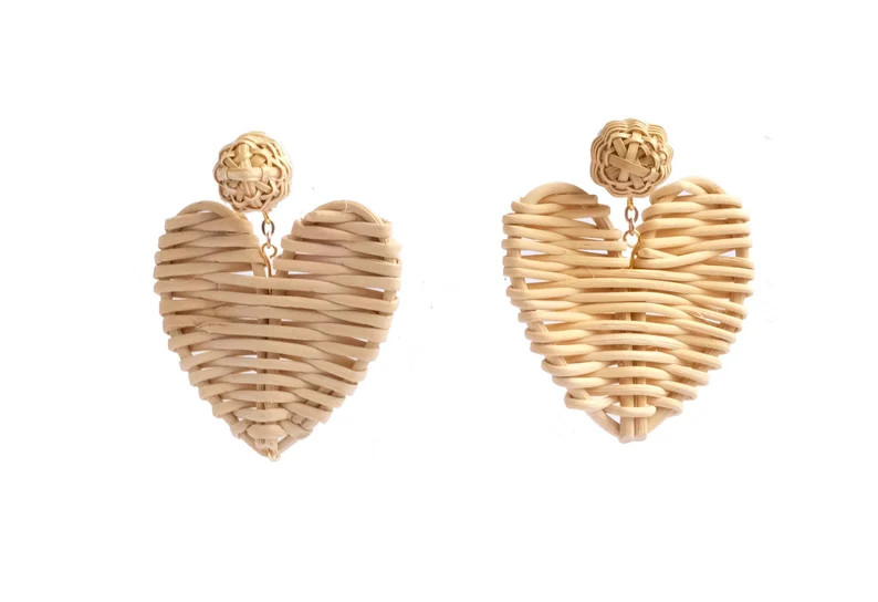 Heart woven rattan earrings - Hand wicker Valentine day clip-ons - Love natural straw clip-on ear... | Etsy (US)