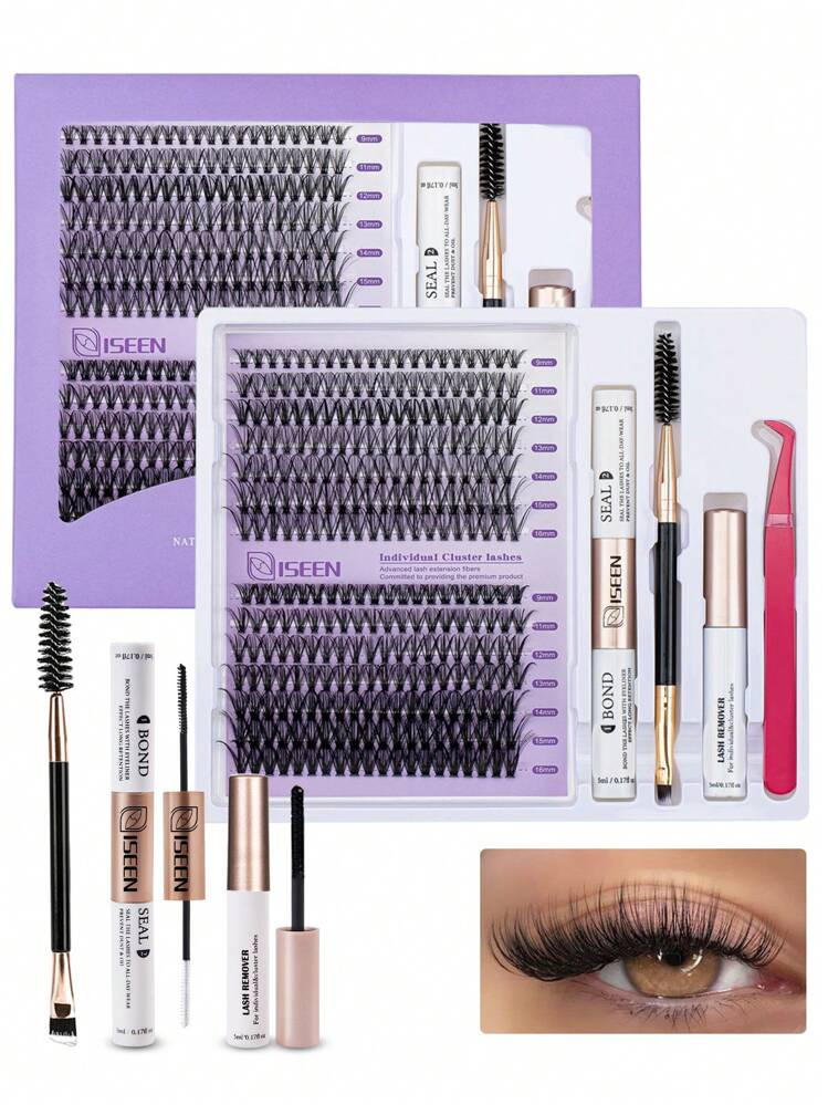 DIY Eyelash Extension Kit, Single Lash Cluster, D-Curl Eyelash, Eyelash Cluster Set, Includes Eyelash Glue, Remover, Fixing Gel And Applicator Brush, Easy DIY Eyelash Extension At Home (30D-40D). Eyelash Cluster Set, Eyelashes, False Eyelashes. | SHEIN