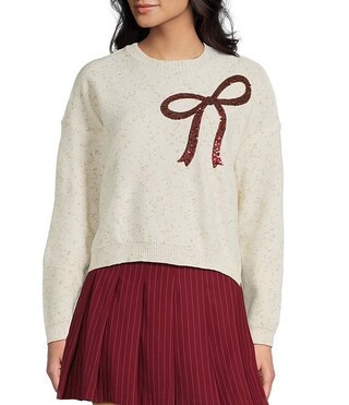 I.N. San Francisco Sequin Bow Crew Neck Long Sleeve Sweater | Dillard's | Dillard's
