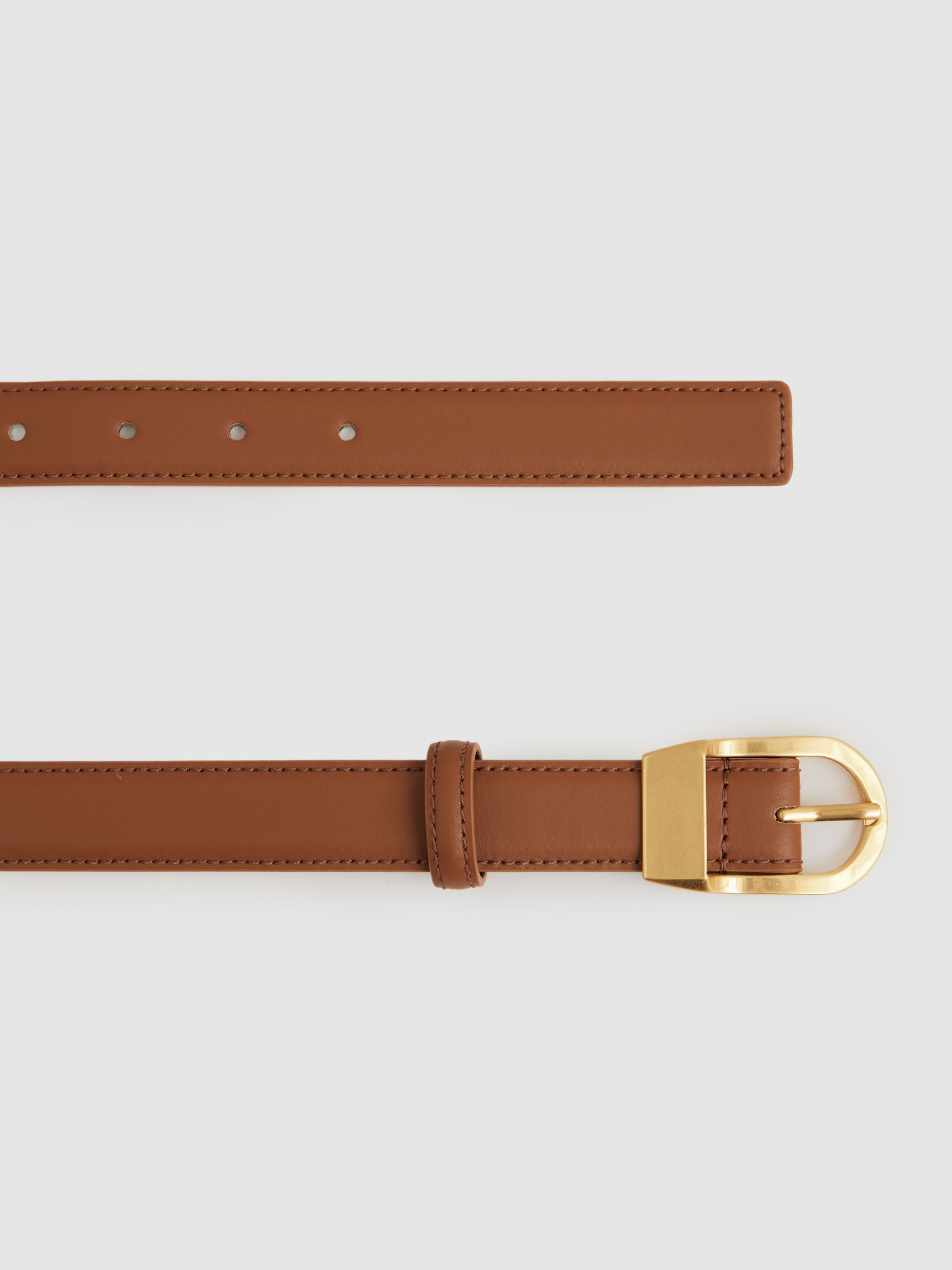Reiss Leather Curved-Buckle Belt in Tan | REISS | Reiss US