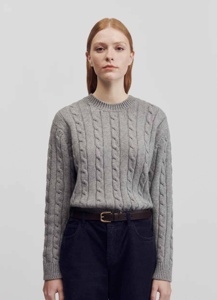 Carrow Cable Geelong Crewneck in Flannel Grey | &Daughter