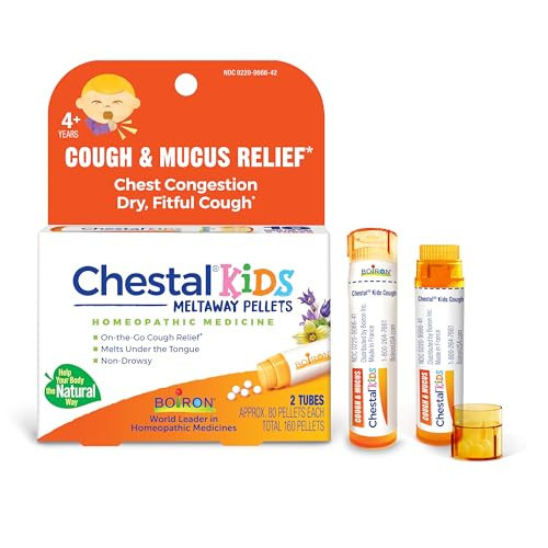 Boiron Chestal Kids Pellets for Cough and Mucus Relief, Nasal or Chest Congestion, and Sore Throat Relief - 2 Count (160 Pellets) | Amazon (US)