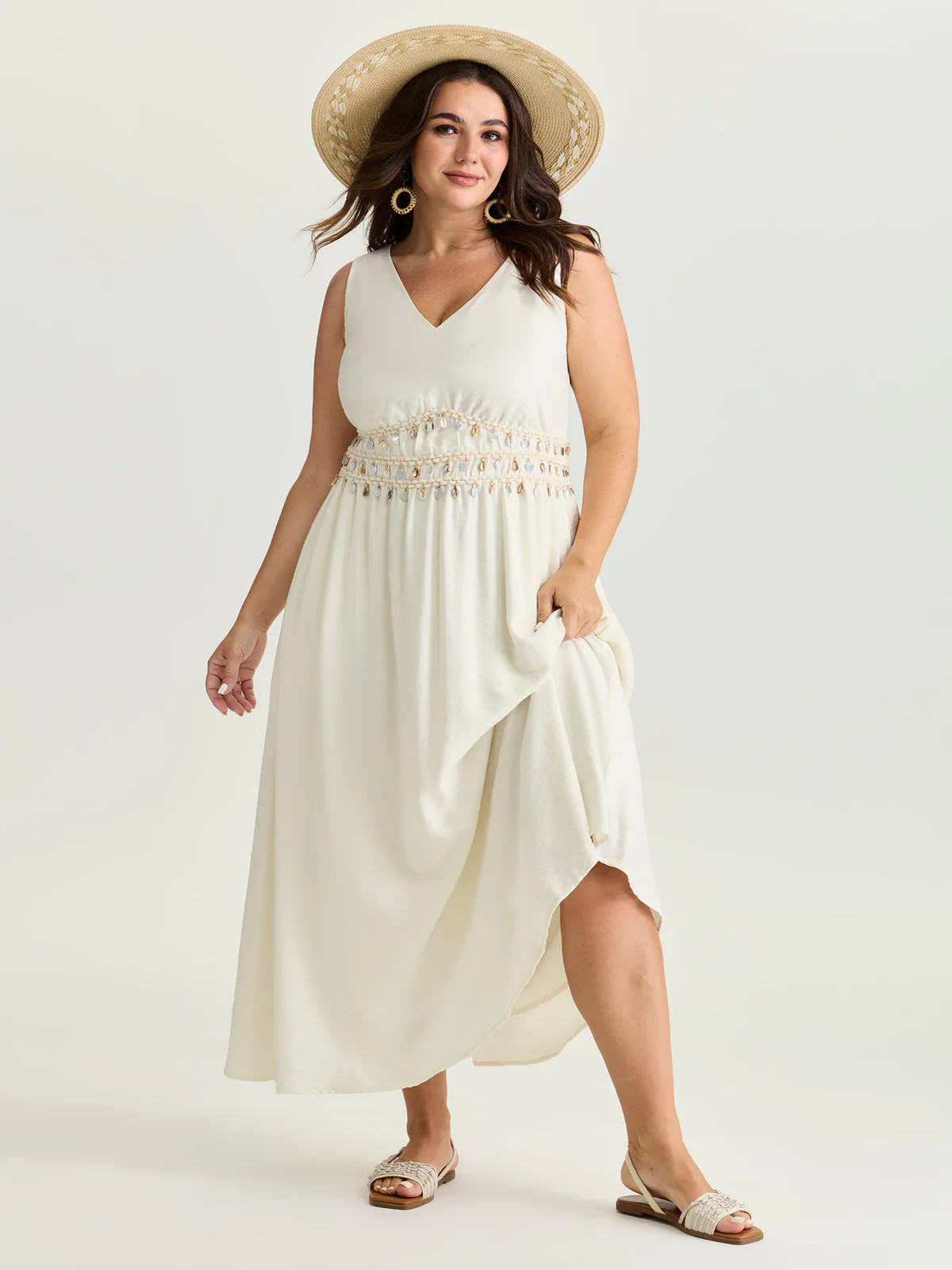 Tassels Cinched-Waist V-Neck Maxi Dress | Bloomchic