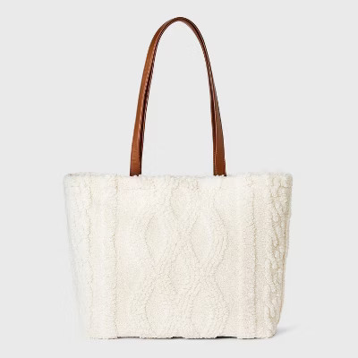 Faux Cable Knit Shearling Reversible Tote Handbag - Universal Thread™ Off-White | Target