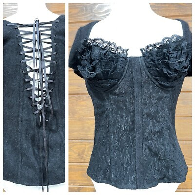 Moda International Corset Top Black Mixed Material Lace, Angora Size L Steampunk | eBay US