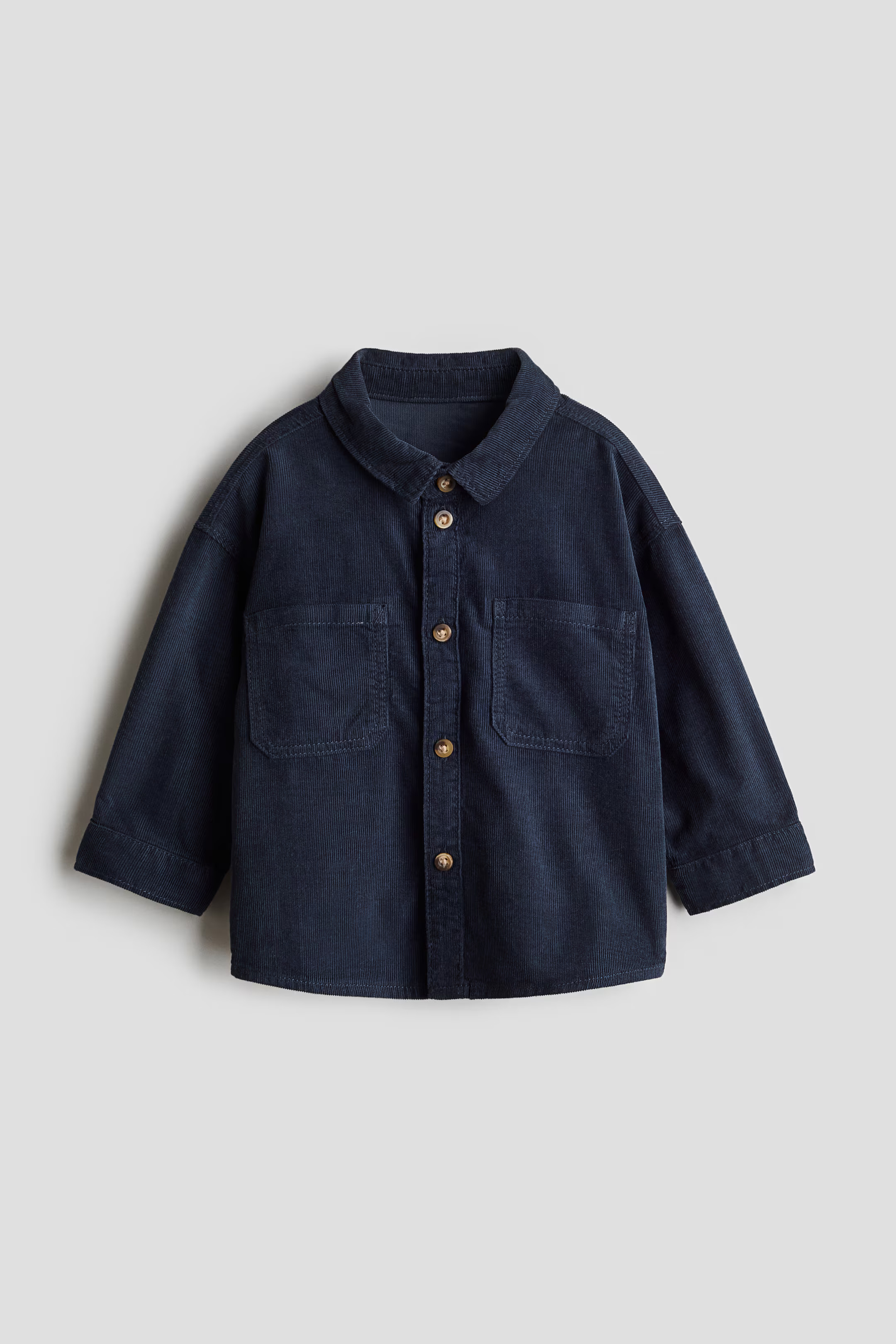 Cotton Corduroy Shirt - Long sleeve - Regular length - Navy blue - Kids | H&M US | H&M (US + CA)