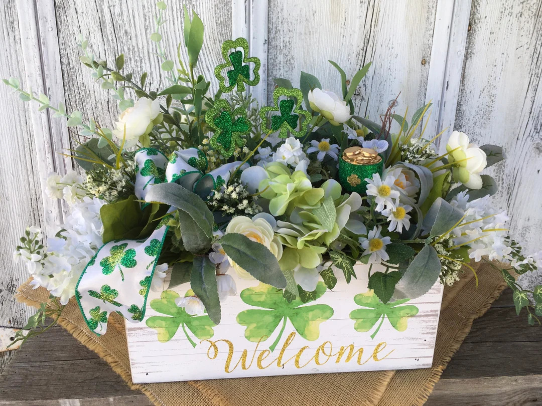 Saint Patricks Day Floral Arrangement~Shamrock Welcome~St Patricks Day Home Decor~Lucky Four Leaf... | Etsy (US)