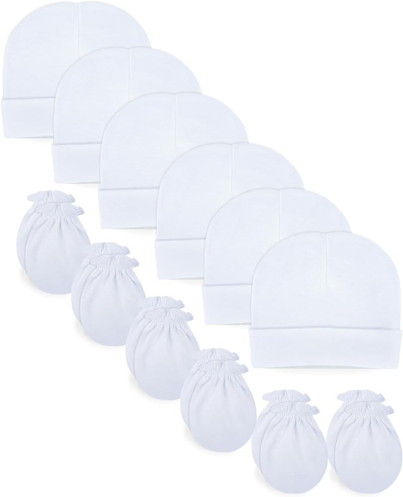 RATIVE No Scratch Mittens and Caps 100% Cotton for Newborn Baby 0-6 Months Boys Girls | Amazon (US)