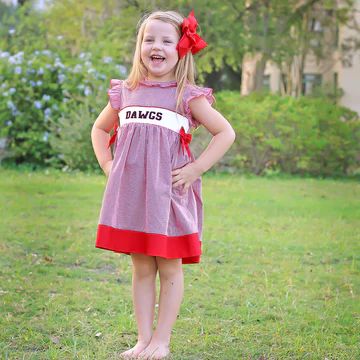 Dawgs Smocked Spirit Dress Red Check | Classic Whimsy