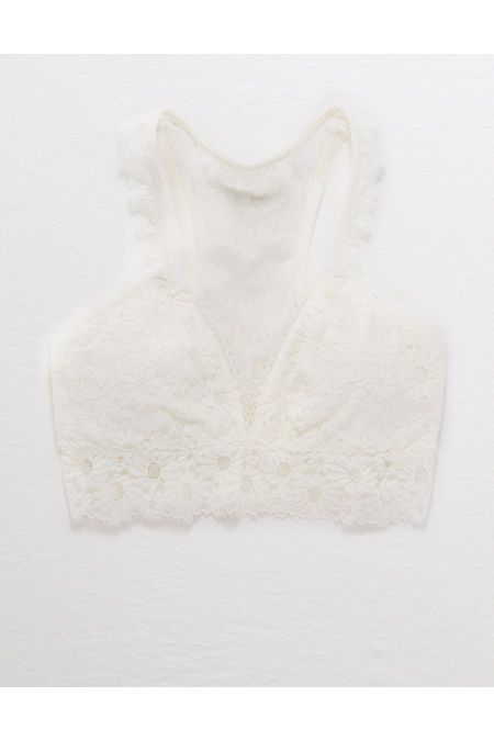 Aerie Happy Lace Padded Racerback Bralette Women's Soft Muslin L | American Eagle Outfitters (US & CA)
