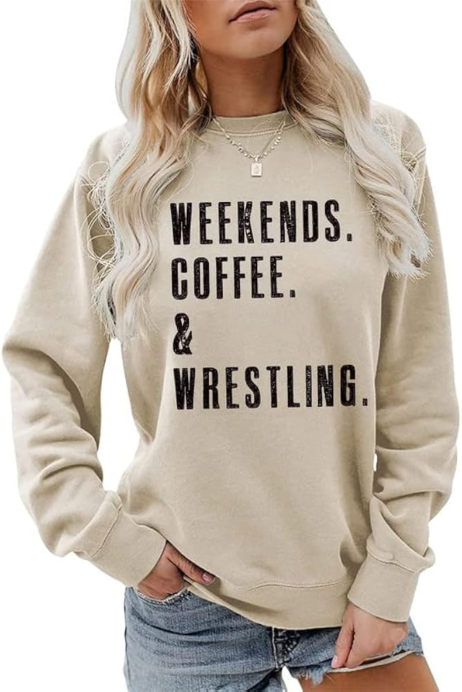 Weekend Coffee Wrestling Sweatshirt Women Wrestling Team Mom Shirt Casual Long Sleeve Sports Pull... | Amazon (US)