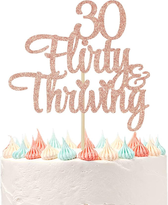 Ferastar 30 Flirty & Thriving Cake Topper, Cheers to 30 Years, Happy 30th Birthday Anniversary Pa... | Amazon (US)