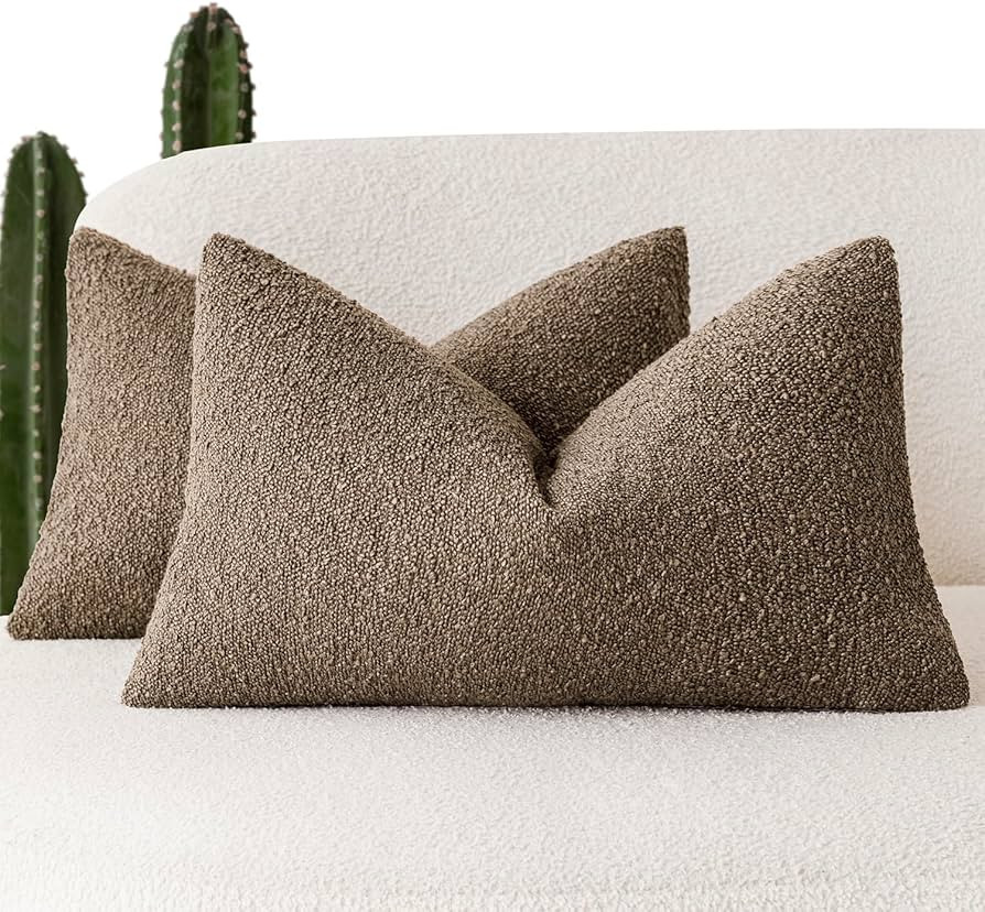 Foindtower Pack of 2 Textured Boucle Throw Pillow Covers Accent Solid Decorative Lumbar Pillow Ca... | Amazon (US)