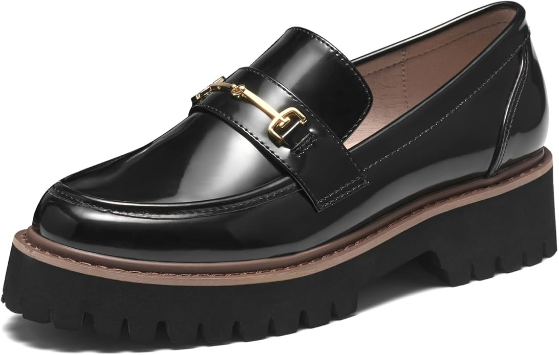 HEEZ Women's Platform Loafers, Slip On Dress Shoes, Casual Leather Shoes, Comfortable Lug Sole Ch... | Amazon (US)