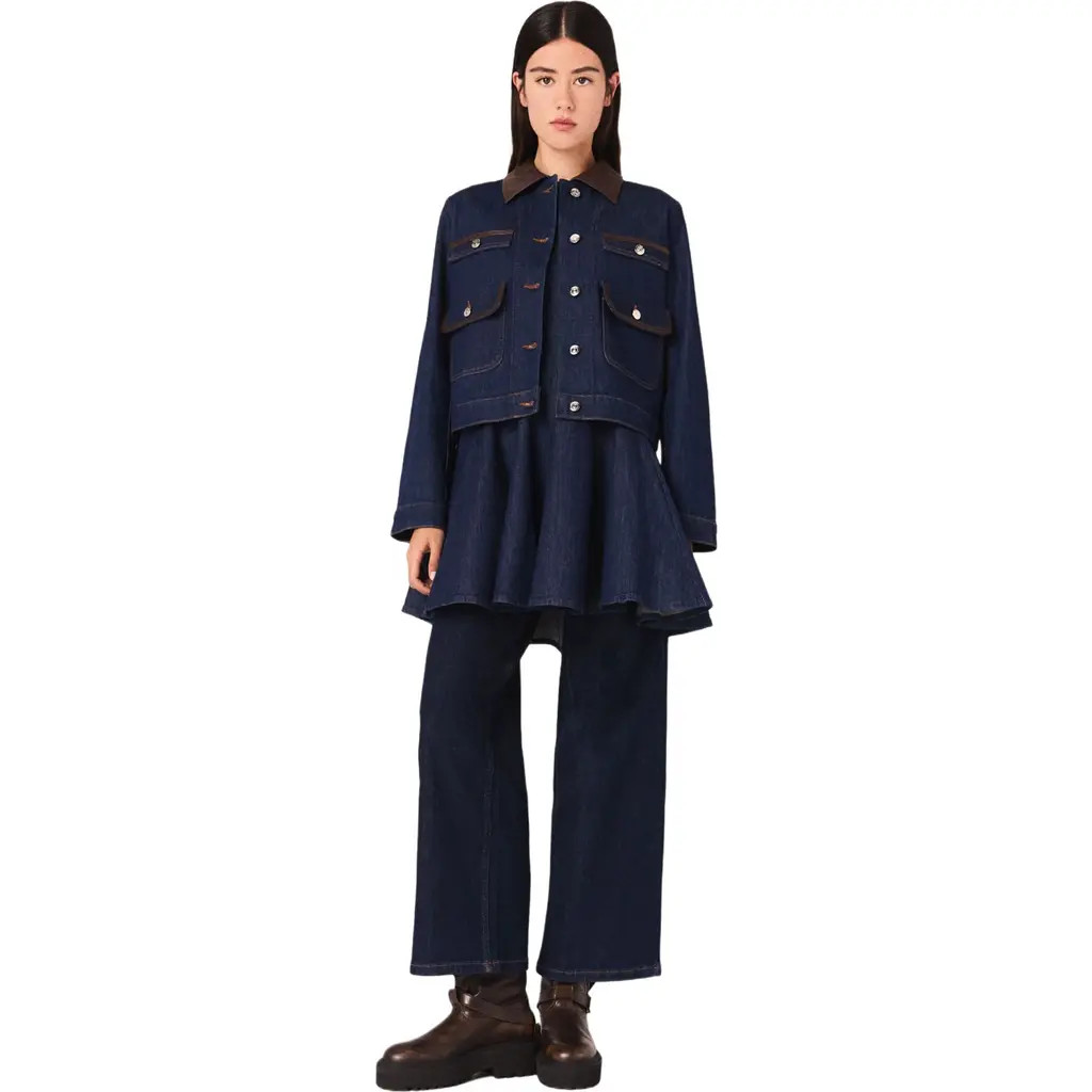 maje Denim jacket with faux leather in Navy at Nordstrom, Size Small | Nordstrom