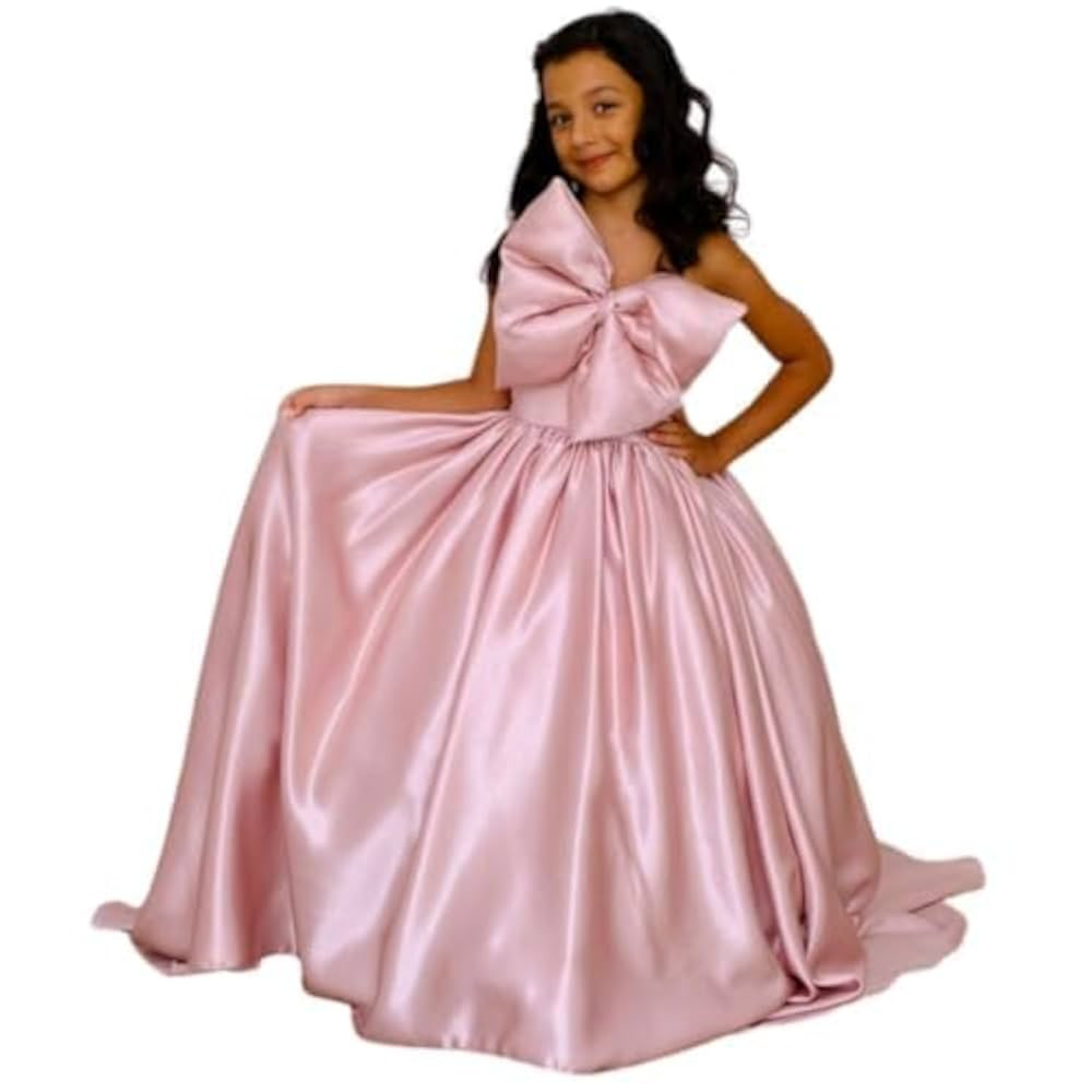 Girls Long Satin Princess Pageant Dress - Elegant Girls' Formal Party Dress - One Shoulder Ball G... | Amazon (US)