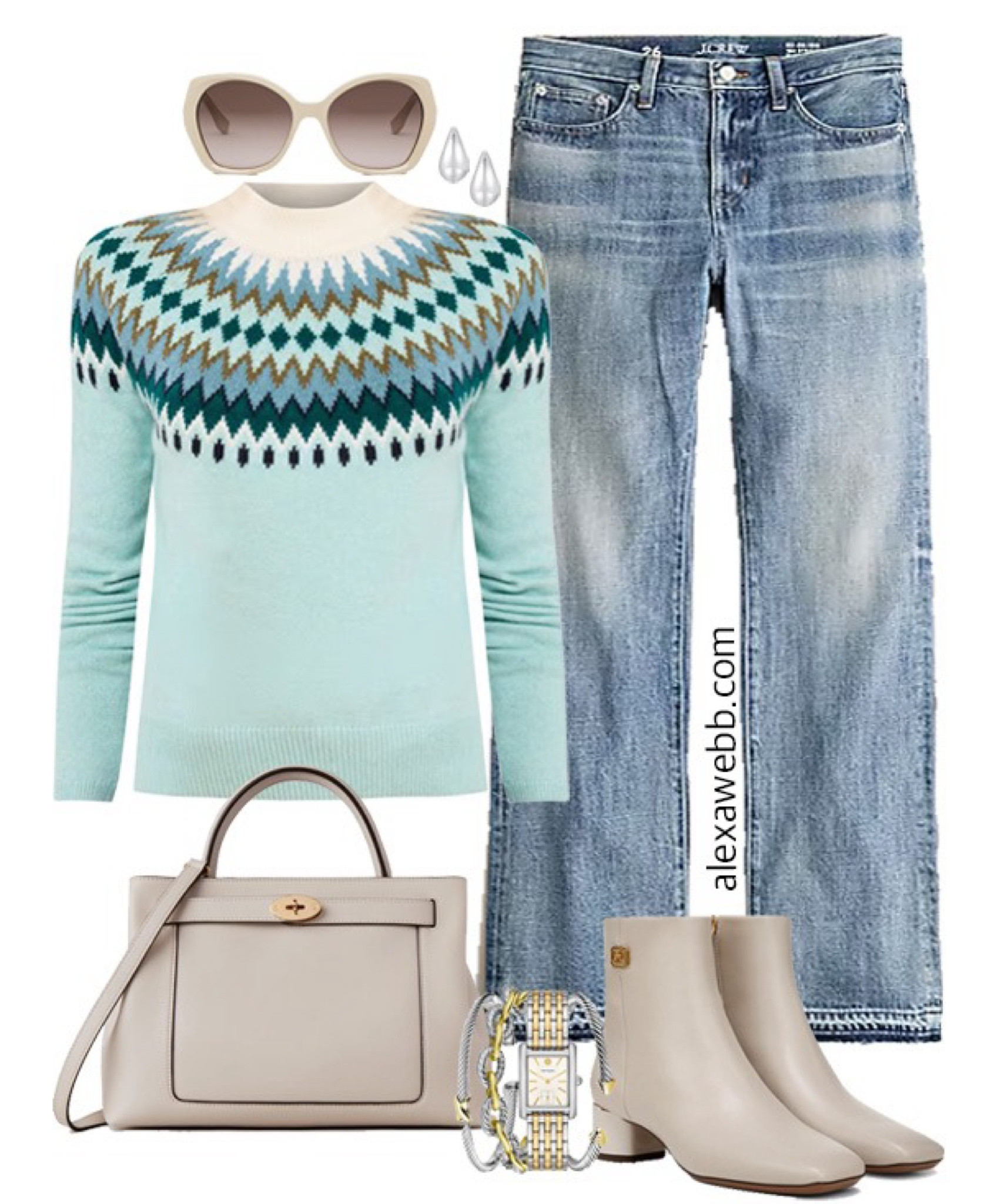 Plus Size Teal Fair Isle Sweater Outfits - A plus size chic and casual outfit for fall. A plus size Fair Isle sweater in an aqua and teal color is paired with straight leg jeans, a grey satchel bag, and grey ankle booties. Casual but chic! Alexa Webb #plussize

#LTKStyleTip #LTKPlusSize #LTKSeasonal