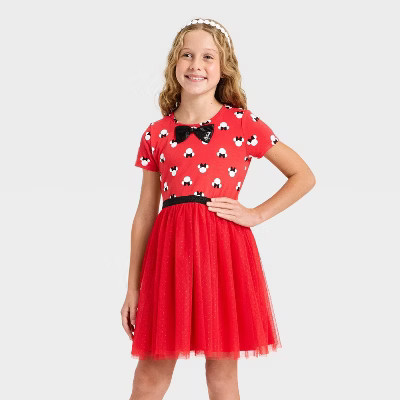 Girls' Disney Minnie Mouse Tulle Dress - Red M | Target