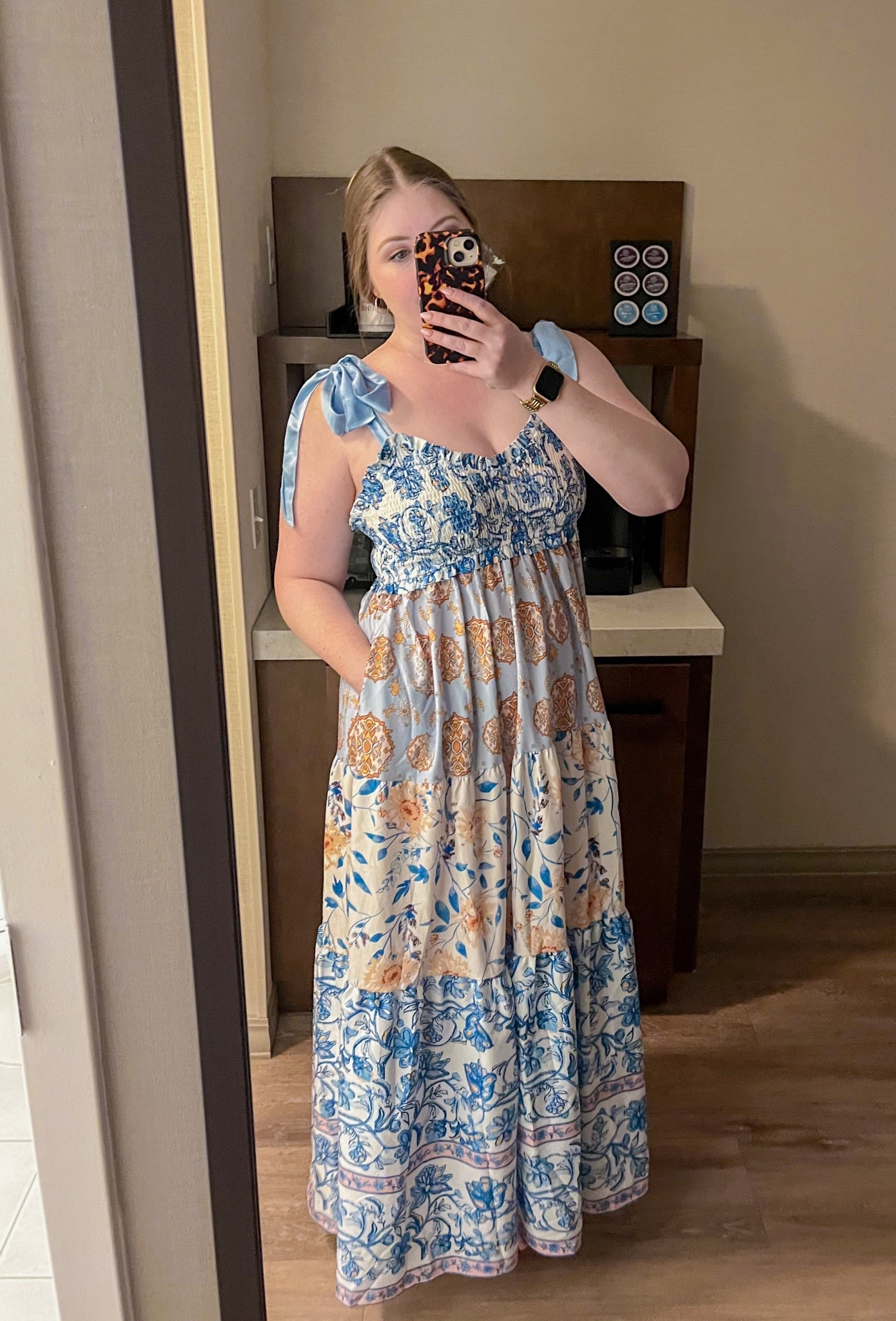 Favorite dress 😍 Amazon find, tts, wearing M. Very roomy and top is fully smocked. Definitely room for a baby bump and bow straps are adjustable. More colors available. 

#LTKStyleTip #LTKFindsUnder50