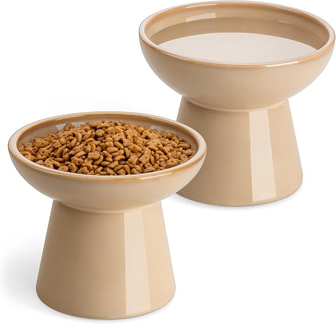 vancasso Ceramic Elevated Cat Bowls 2-Pack - 6.2" Extra Wide Raised Cat Food & Water Dishes, 5.1"... | Amazon (US)