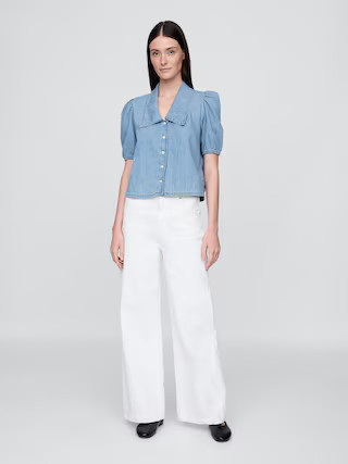Denim Puff-Sleeve Collared Shirt | Gap (US)
