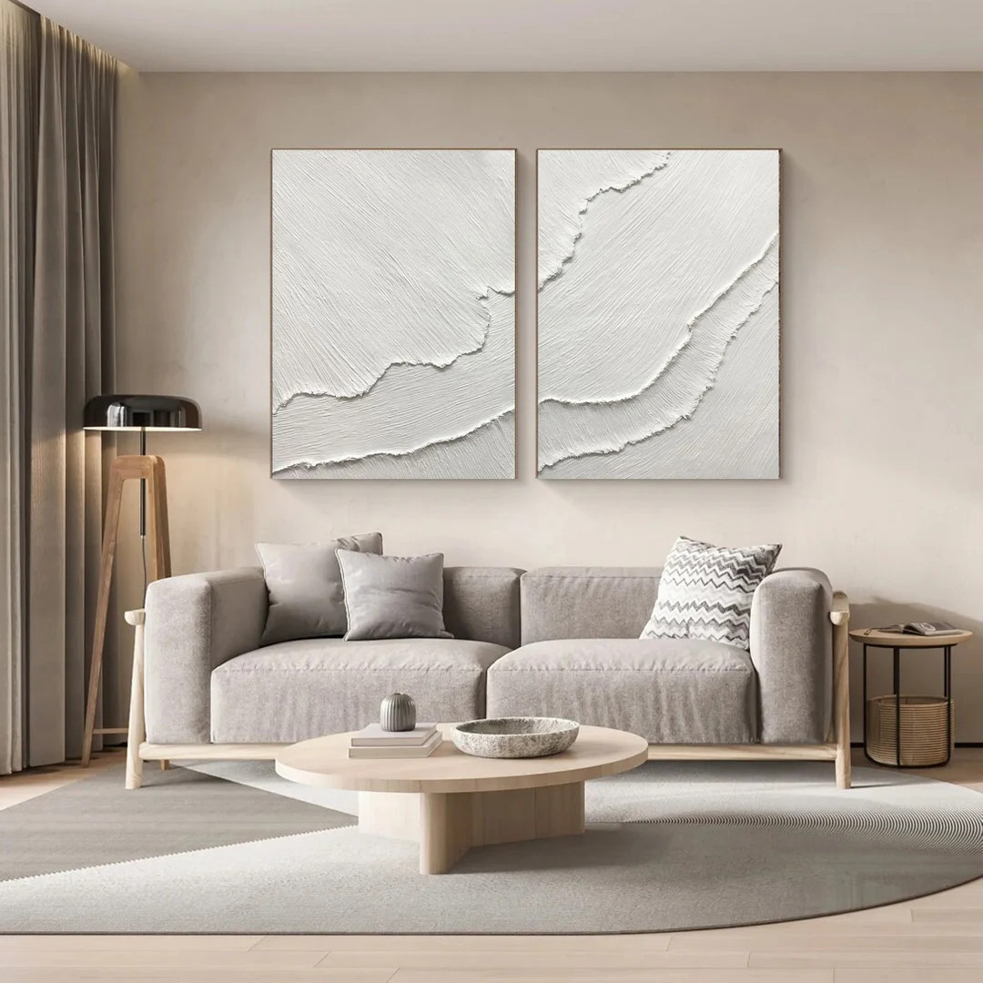 Abstract White Wall Art Set of 2 White 3D Textured Wall Art Minimalist Wall Decor Large Canvas Pa... | Etsy (US)