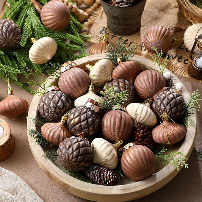 24 Pcs Neutral Textured Christmas Ball Ornaments 2.36 Inch Vintage Neutral Christmas Tree Ornamen... | Amazon (US)