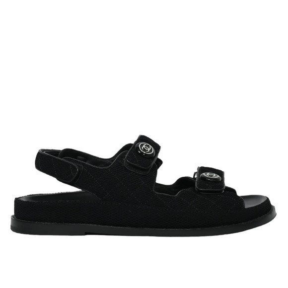 Chanel Interlocking CC Logo Dad Black Quilted Mesh Open Toe Sandals 41 | Poshmark