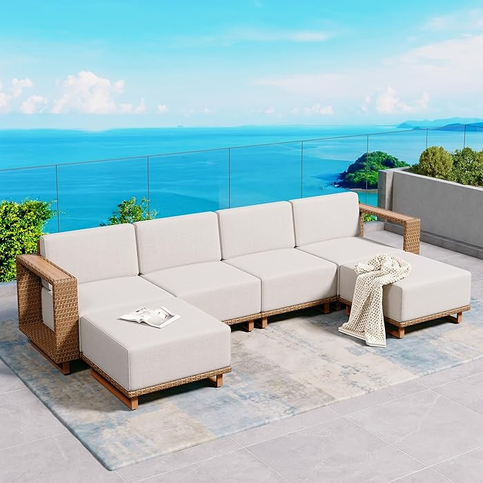 Sectional Outdoor Patio Furniture,U Shaped Rattan Wicker Sectional Sofa with 10''Ultra-Thick Cush... | Amazon (US)