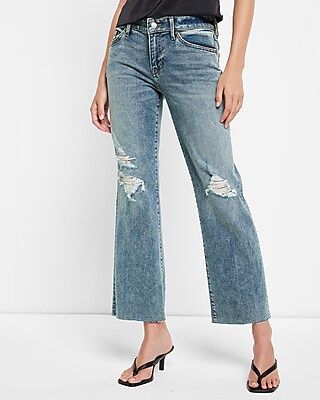 Low Rise Medium Wash Ripped 90s Ankle Boot Jeans | Express