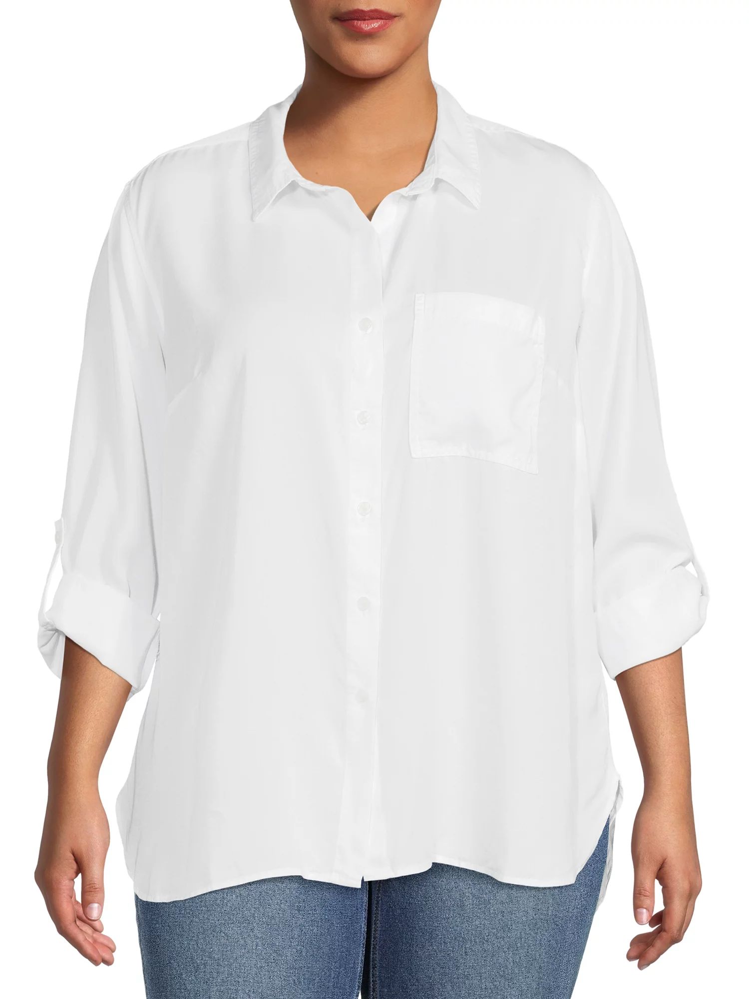 Terra & Sky Women’s Plus Size Button Front Shirt with Long Sleeves - Walmart.com | Walmart (US)