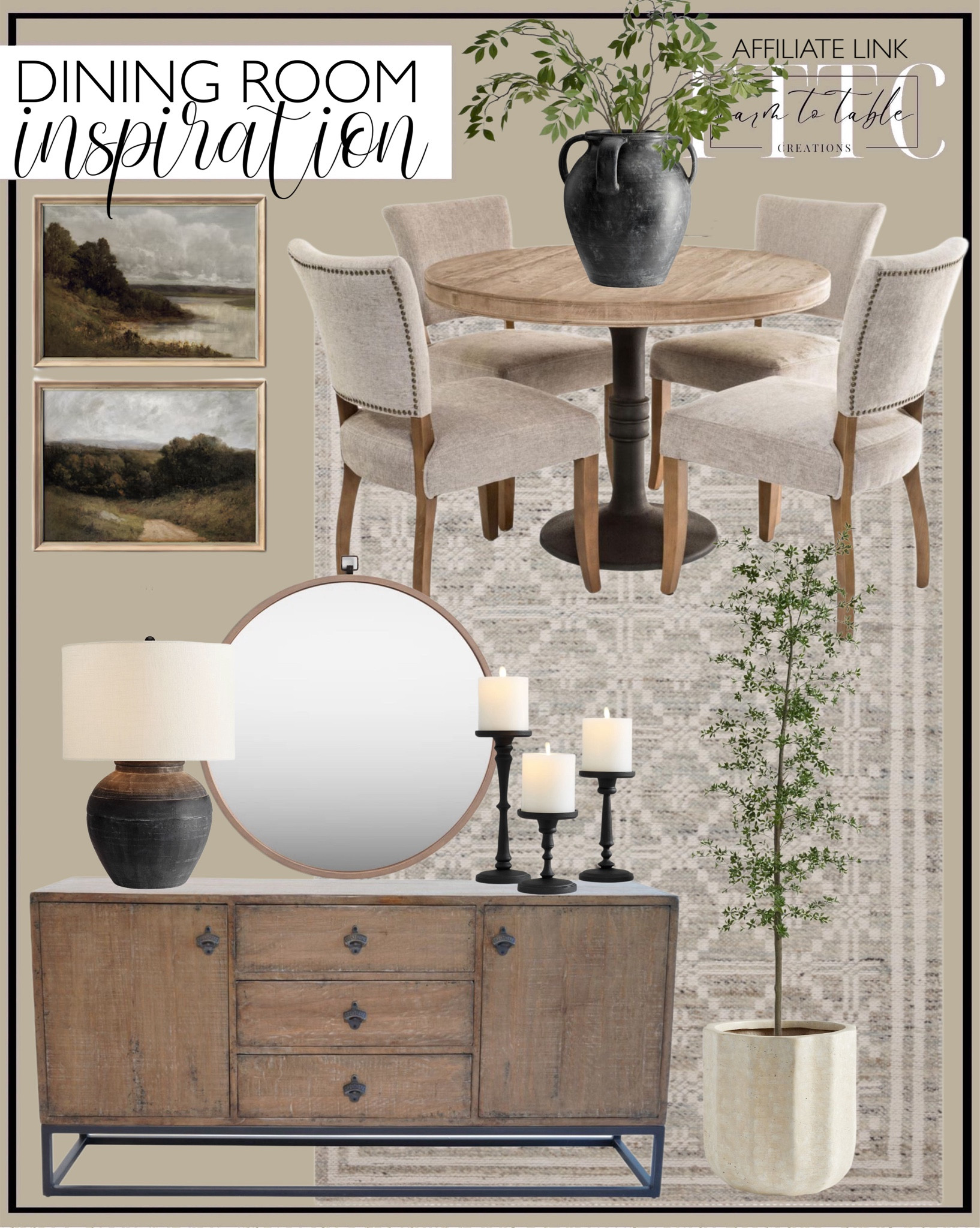 Dining Room Inspo. Follow @farmtotablecreations on Instagram for more inspiration.

Sienna Round Graywash Dining Table. Monroe Gray Wood Upholstered Dining Armchair. Durkee Reclaimed Wood And Metal Storage Cabinet With Drawers. Moody Country Landscape Wall Art Set of Two. Joshua Handcrafted Ceramic Vase. Handcrafted Weathered Vase. Faris Ceramic Table Lamp. Loloi Angela Rose Rivers Collection RIV-02 Lagoon / Ivory Reversible Area Rug. Faux Black Olive Tree. Modern Rustic Fluted Outdoor Planters. Willow Stems. Dining Room Space. Dining Room Inspo.  Dining Room Decor. Dining Room Table. World Market. 



#LTKSaleAlert #LTKFindsUnder50 #LTKHome
