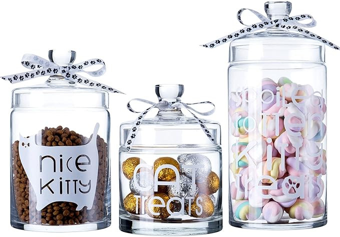 Diamond Star Set of 3 Cat Treat Glass Apothecary Jars Elegant Storage Jar with Lid, Decorative We... | Amazon (US)