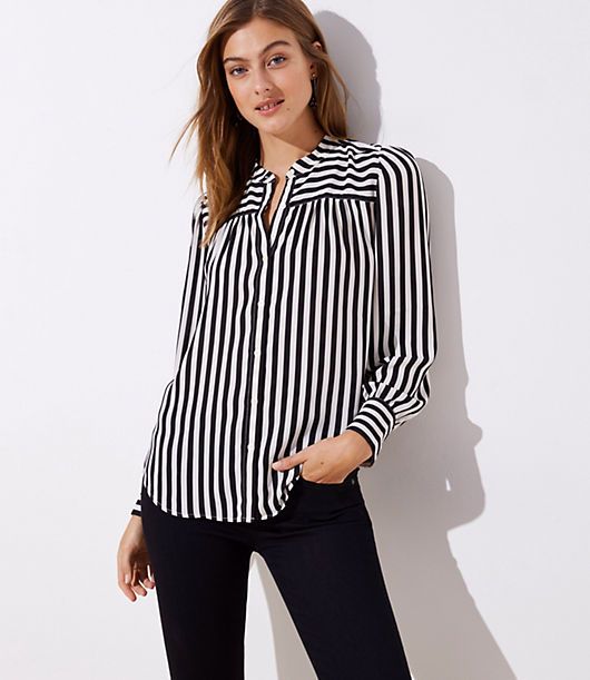 LOFT Mixed Stripe Puff Sleeve Blouse | LOFT