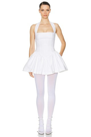 Helsa Faille Halter Mini Dress in White | FWRD 